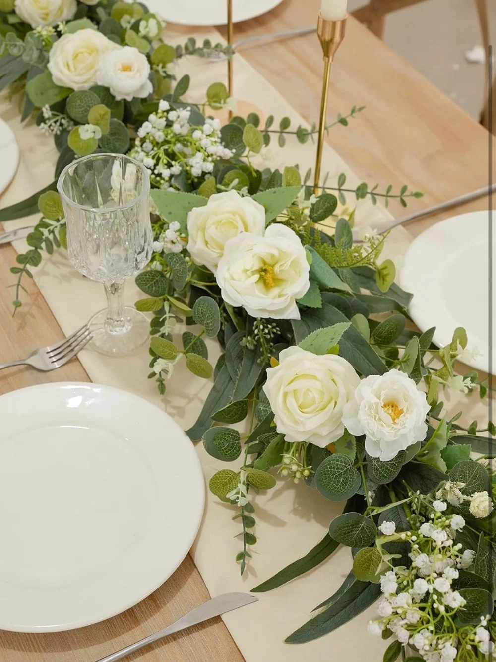 NIB Anna's Whimsy 8.9 FT Flower Garland, Eucalyptus Garland with Flowers